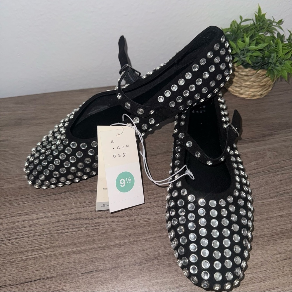Women's Issa Rhinestone Mary Jane Ballet Flats - A New Day™ Black - Picture 2 of 4